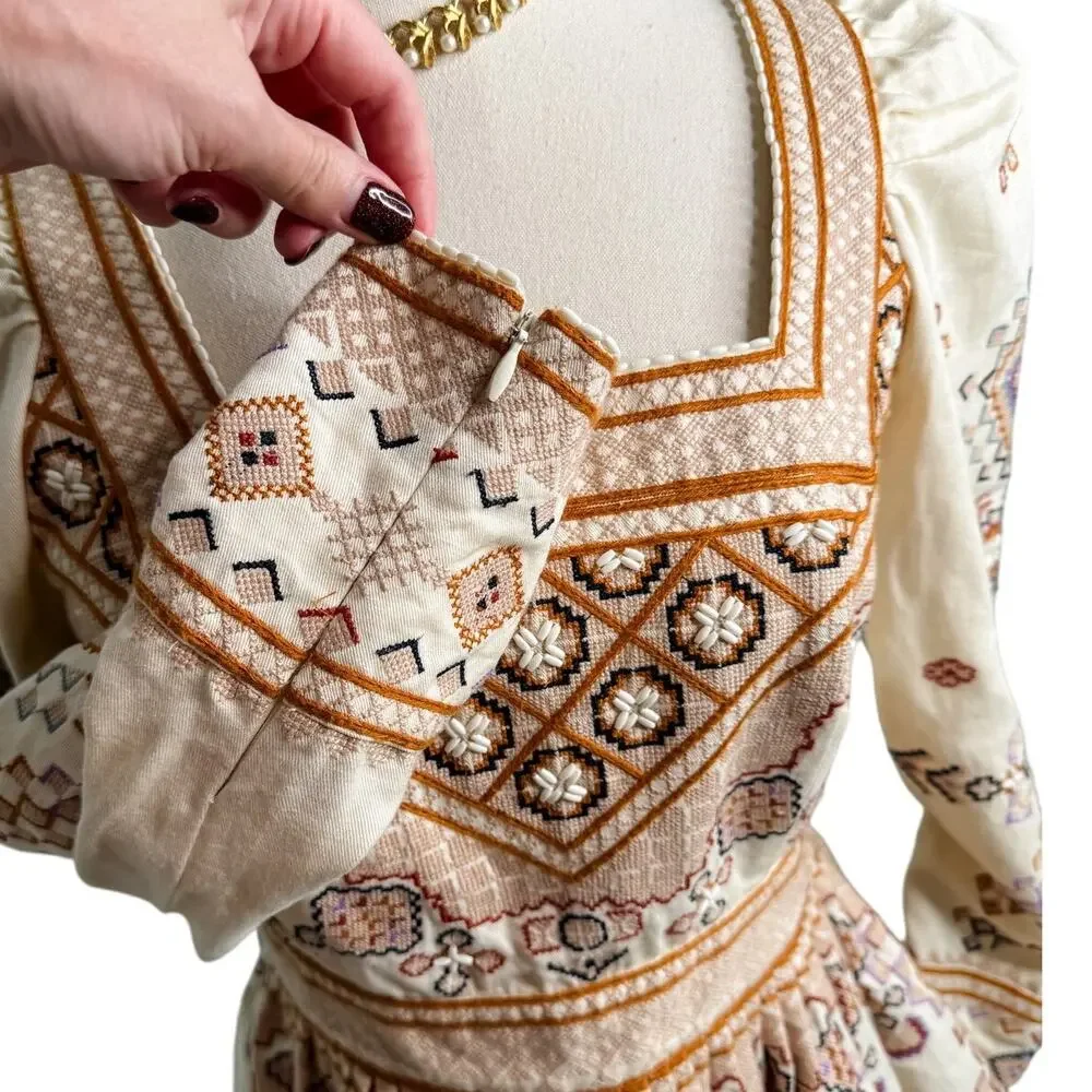 Ulla Johnson Adilah Beaded Embroidered Cotton Linen Mini Dress Ochre size 0
